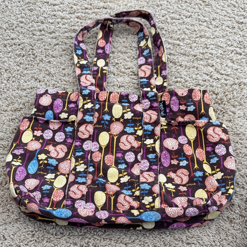 YakPak Whimsical Funky Critter Squirrel & Nuts Medium Canvas Tote Bag